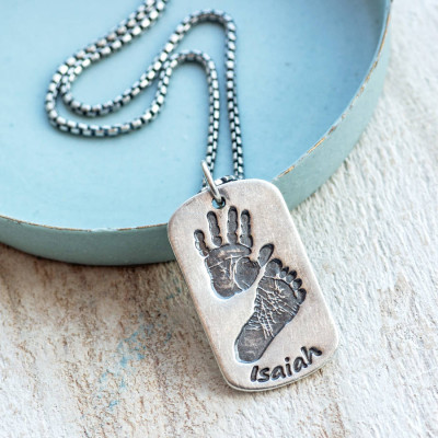 Personalised Necklaces - Footprint Handprint Mens Dog Tag Necklace Two Pendants