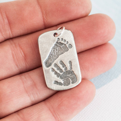 Personalised Necklaces - Footprint Handprint Mens Dog Tag Necklace Two Pendants