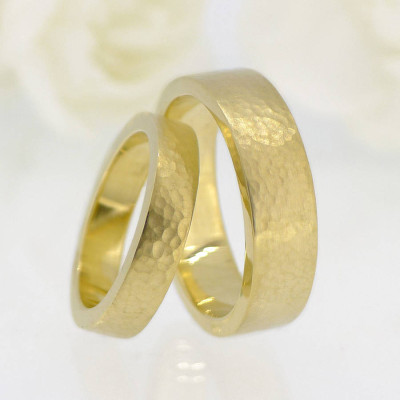His And Hers Hammered Wedding Ring Set