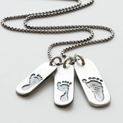 Personalised Necklaces - Mens Footprint Trio Tag Necklace