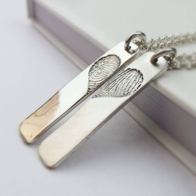 Personalised Necklaces - Pair Of Inked Fingerprint Heart Pendant Necklaces