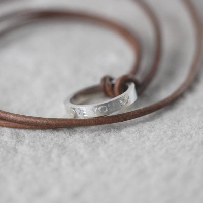 Personalised Necklaces - Leather Ring Necklace
