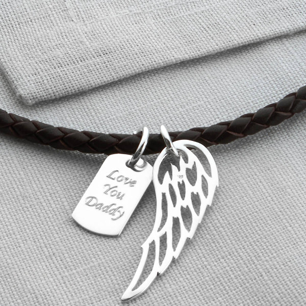 Wing And Dogtag Leather Necklet