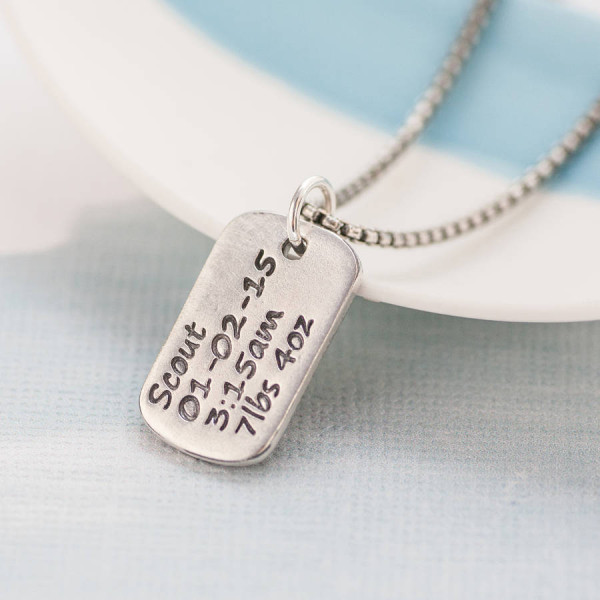 Personalised Necklaces - Dog Tag Necklace With Baby Birth Info