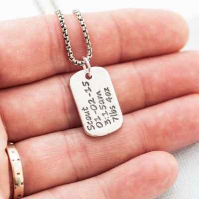 Personalised Necklaces - Dog Tag Necklace With Baby Birth Info