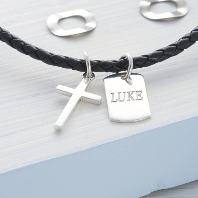 Cross And Tag Leather Necklet