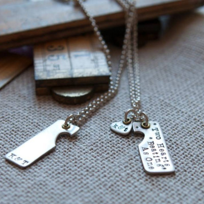 Personalised Necklaces - Two Hearts Beat As One Couples Necklaces