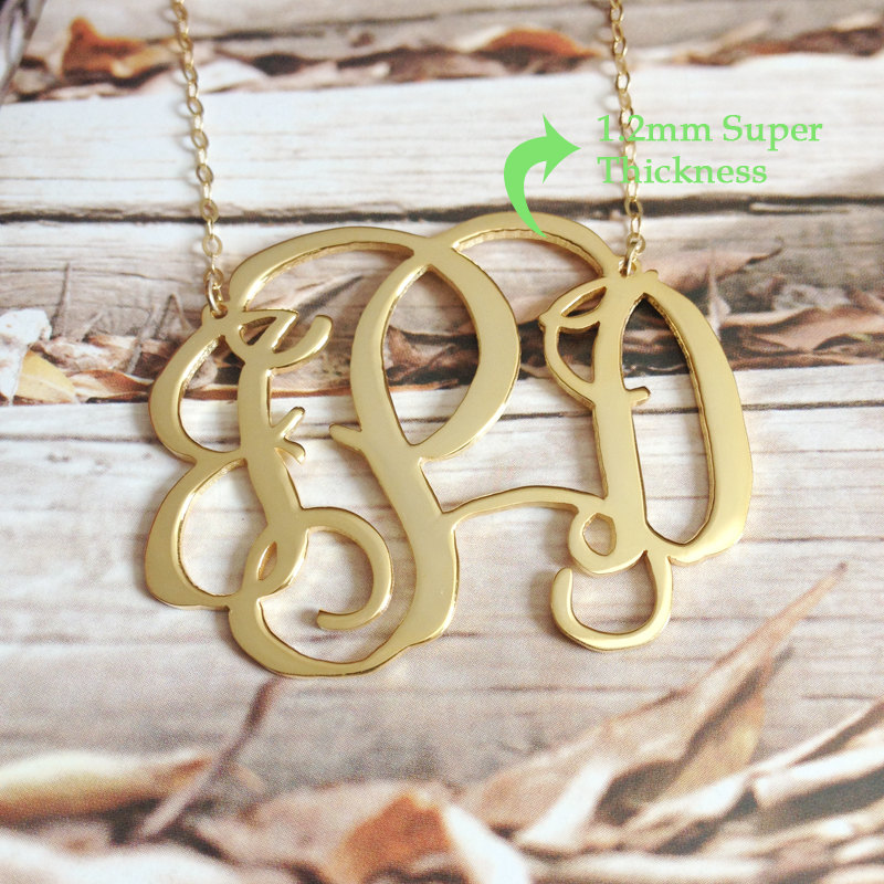 3 Initials Gold Monogram Necklace