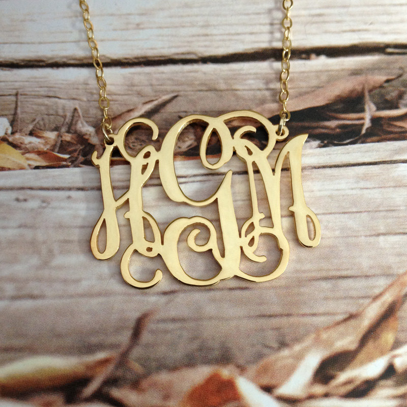3 Initials Gold Monogram Necklace