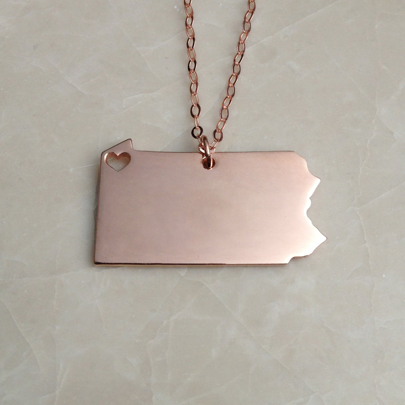 Gold PA State Necklace