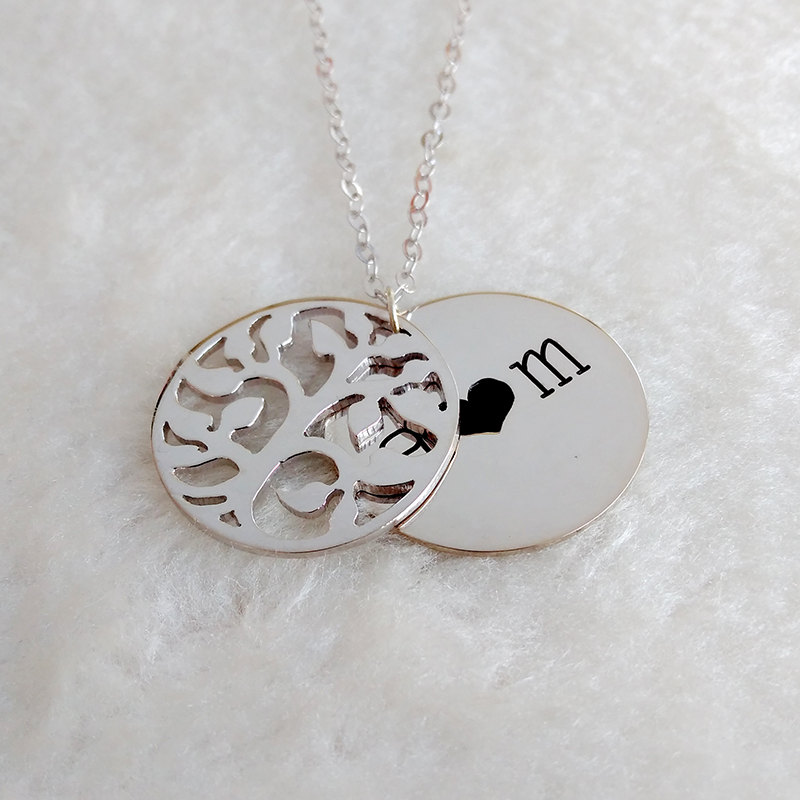 Silver Signature And Tree of Life Necklace