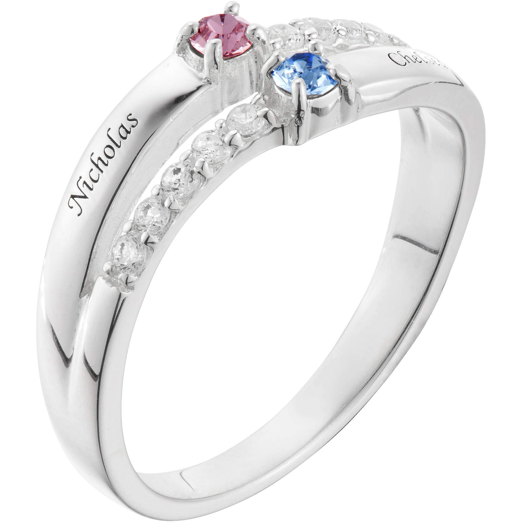 Personalized Couple's CZ Sterling Silver Name and Birthstone Ring