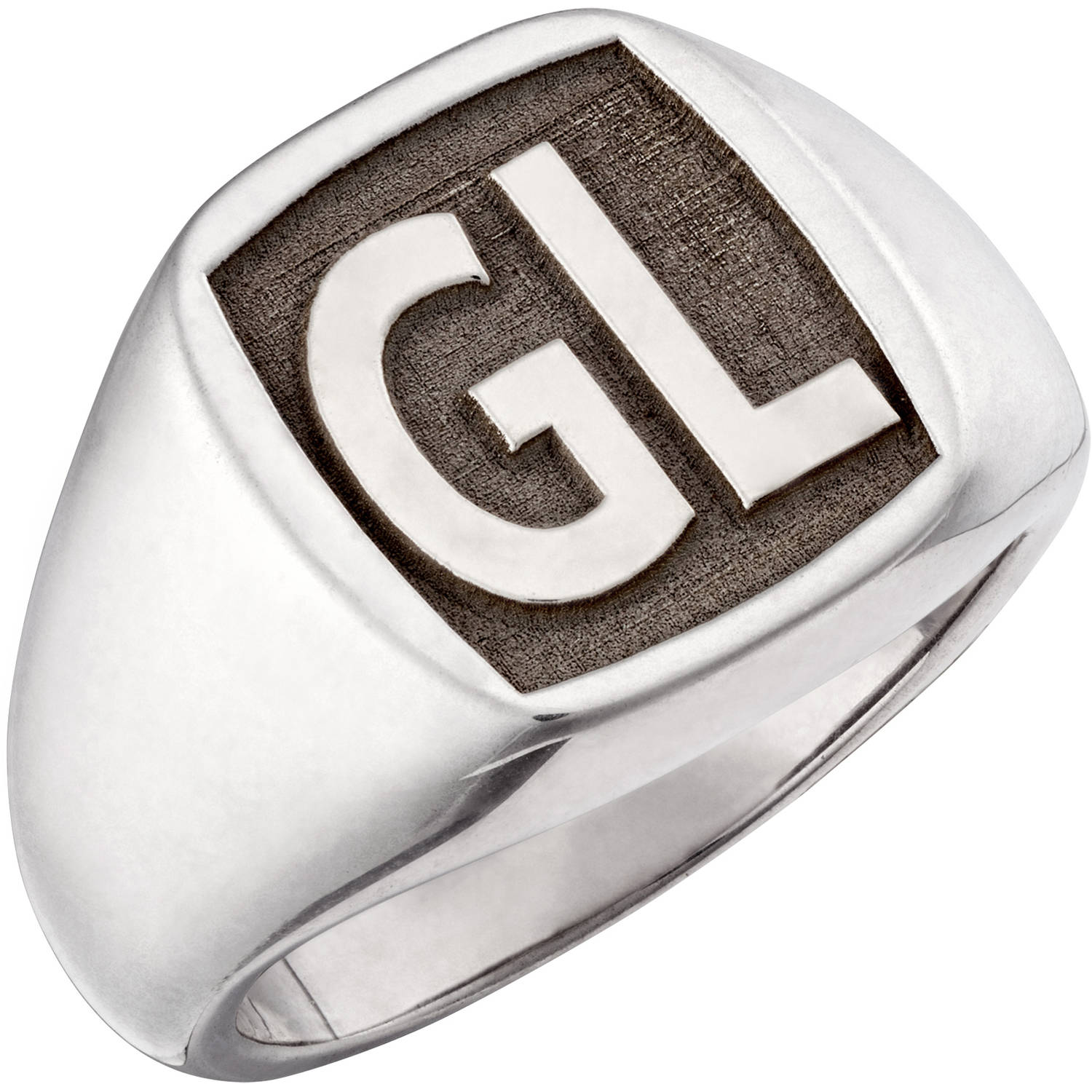 Personalized Men's Sterling Silver Laser Engraved Square Monogram Signet Ring