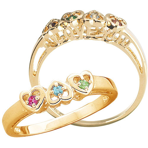 Personalized Mother's &quot;I Love You&quot; Birthstone Hearts Ring