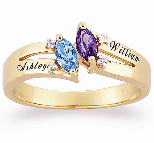 Personalized 18kt Gold Couples' Bespoke Necklace Birthstone Ring