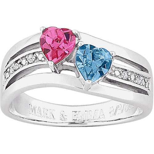 Personalized Birthstone and Bespoke Necklace Couple's Swirl Ring in Sterling Silver