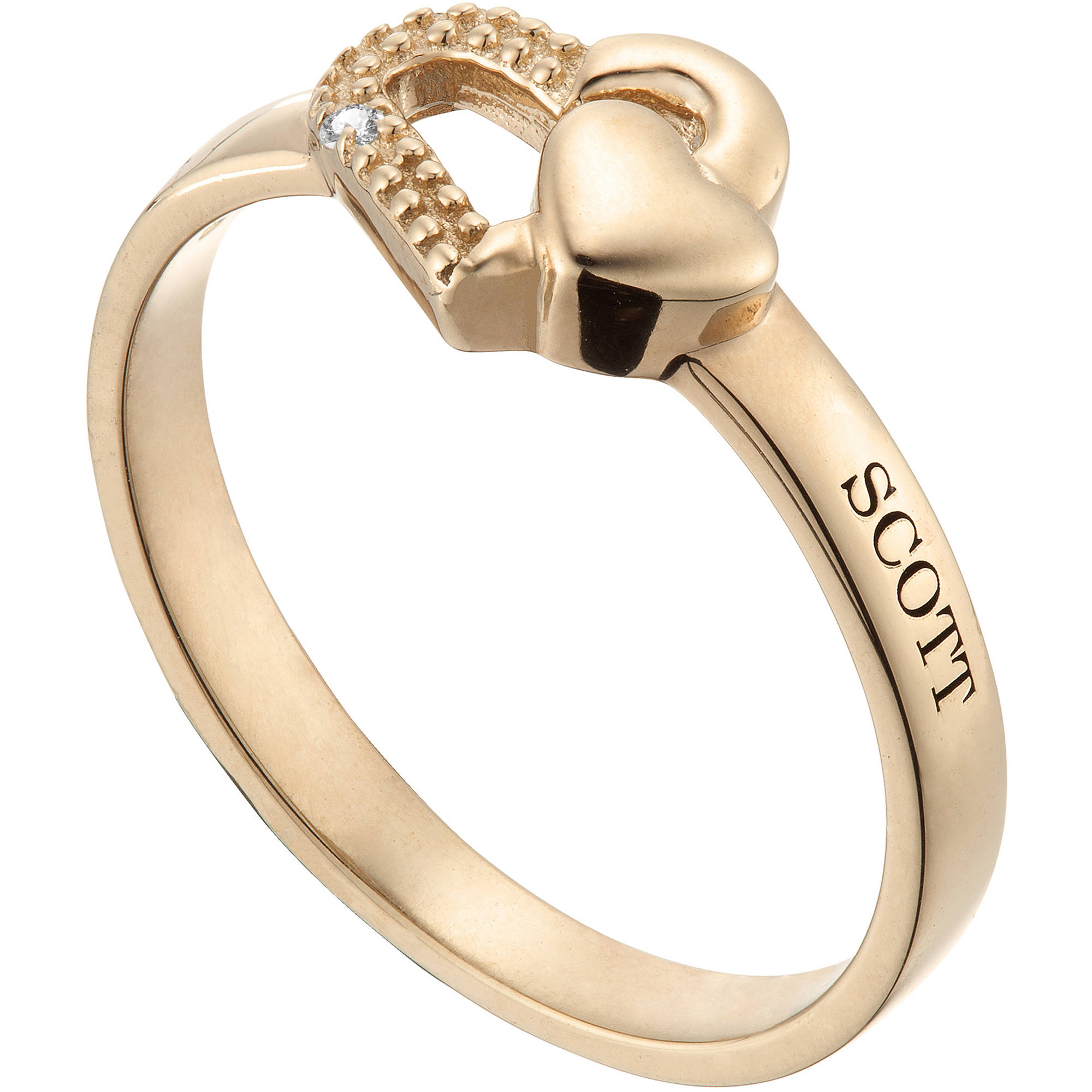 Personalized Couple's Bespoke Necklace Gold over Silver Name Double-Heart Ring
