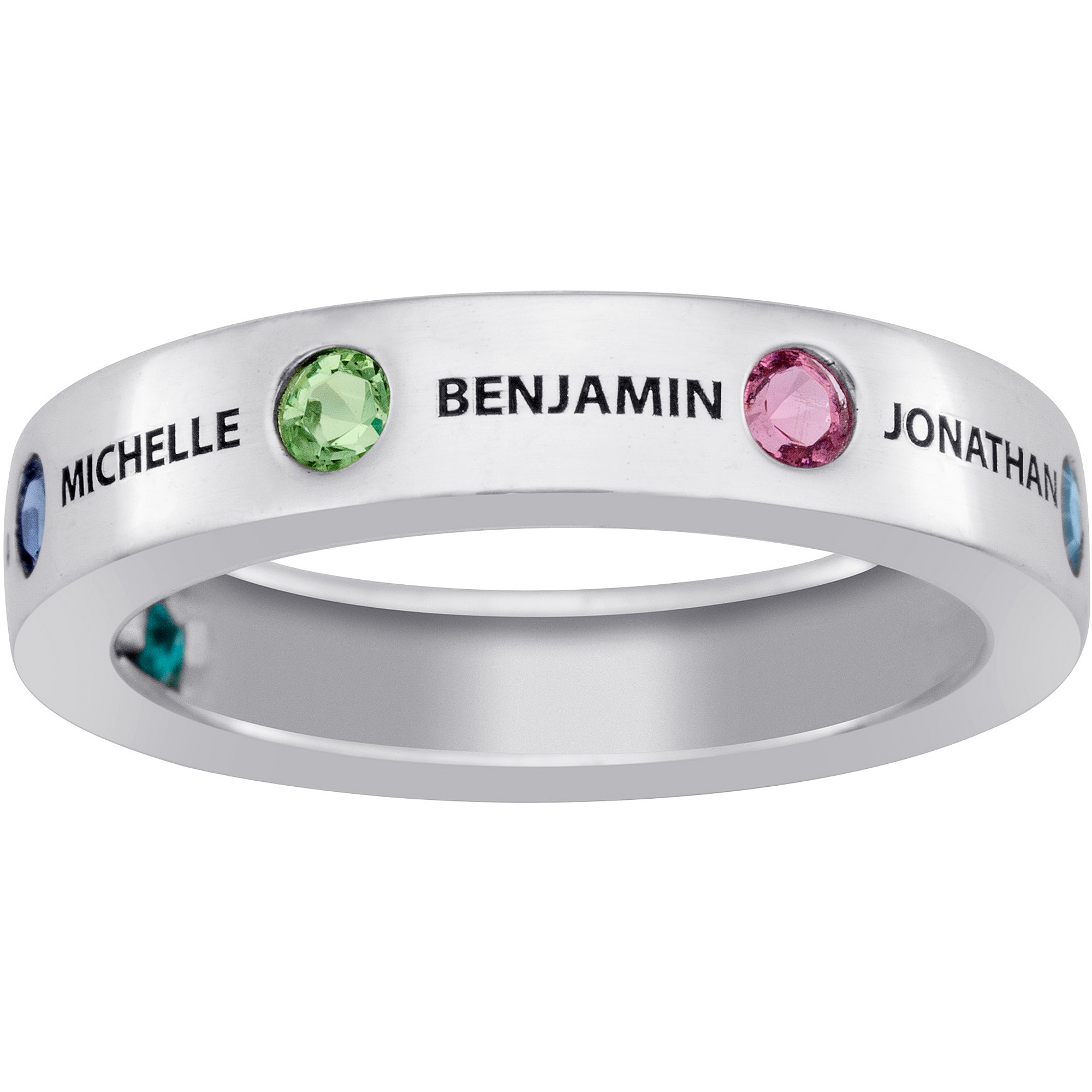 Personalized Mother's Sterling Silver Birthstone and Name Band