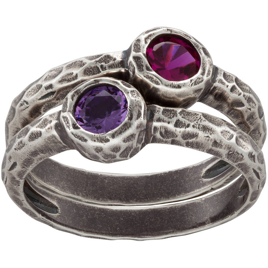 Personalized Sandra Magsamen Sterling Silver Stackable Birthstone Ring Set