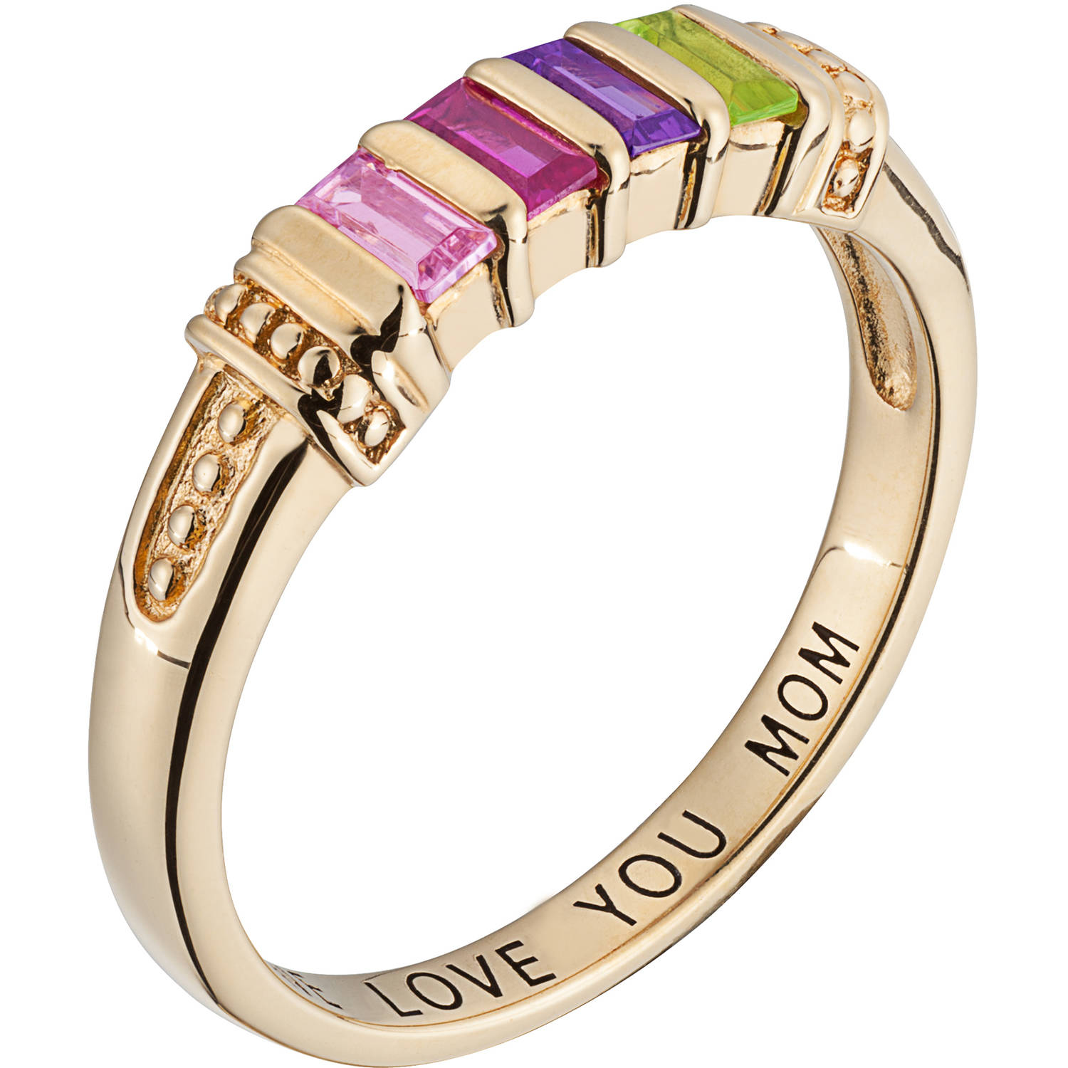 Personalized Women's Gold over Silver 4-Stone Baguette Family Ring