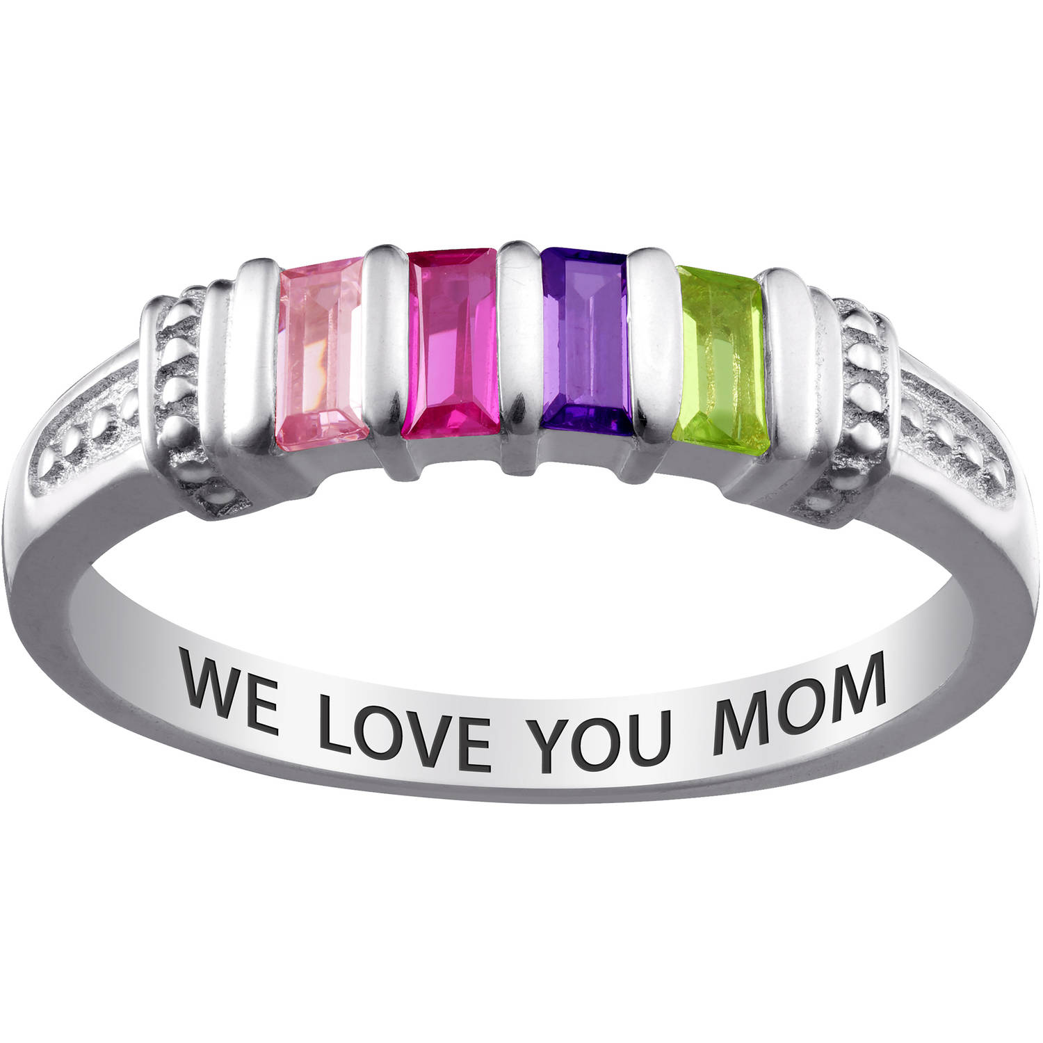 Personalized Women's Sterling Silver 4-Stone Baguette Family Ring