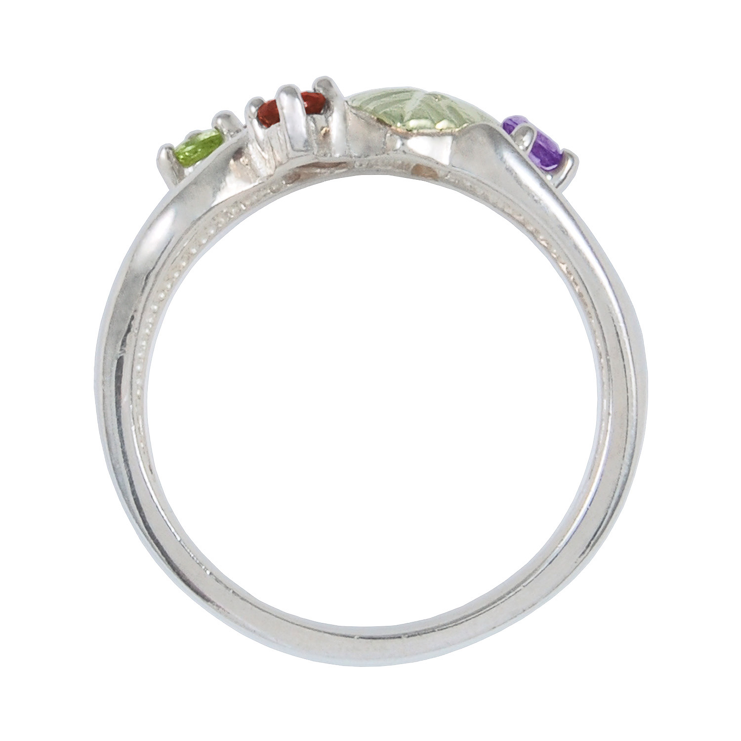 Personalized Women's Sterling Silver Two Leaf Family Ring with Genuine Stones