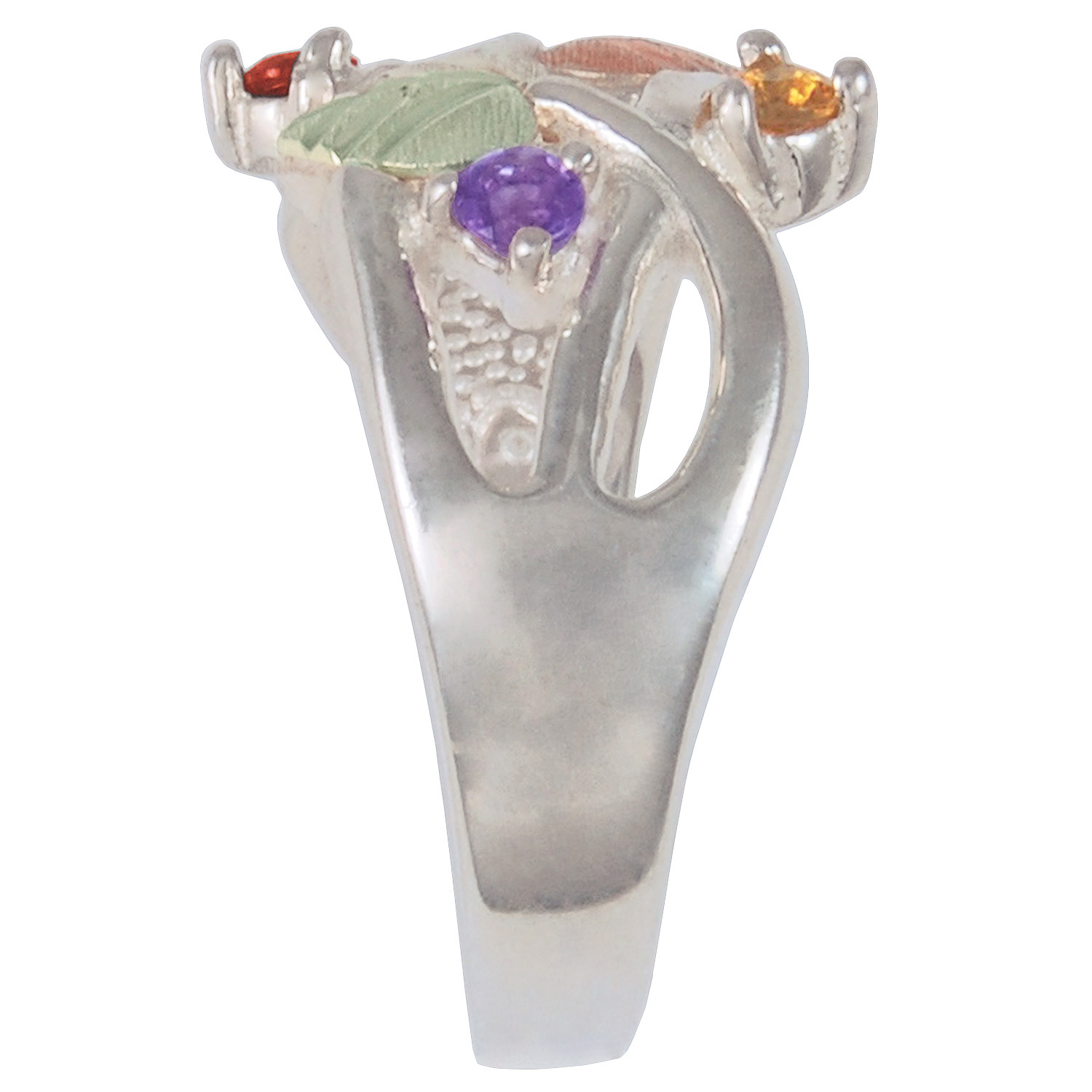 Personalized Women's Sterling Silver Two Leaf Family Ring with Genuine Stones