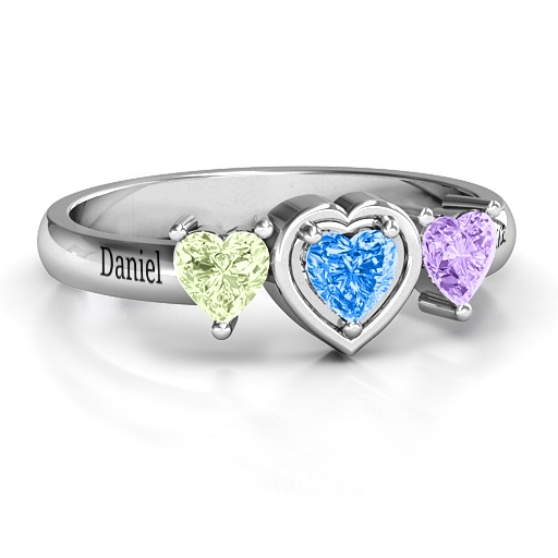 Heart Stone with Twin Heart Accents Ring