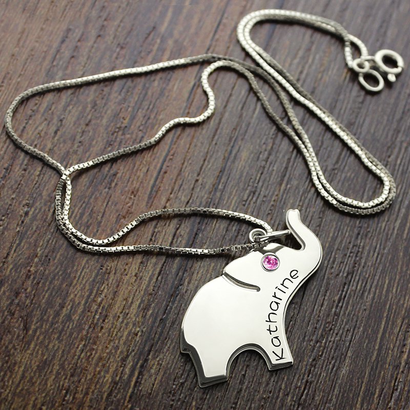 Personalised Necklaces - Good Luck Gifts Elephant Necklace Engraved Name