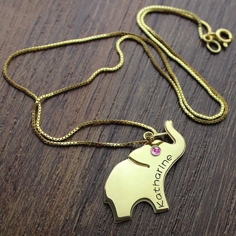Personalised Necklaces - Elephant Lucky Charm Necklace Engraved Name