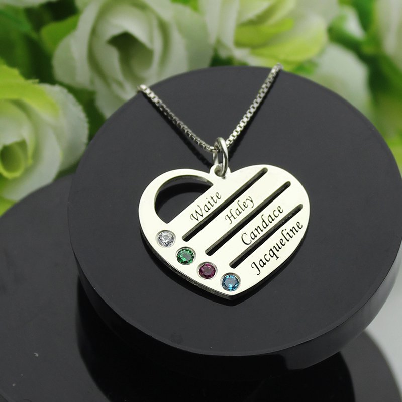 Heart Necklace - Mothers Gift with Birthstone Name