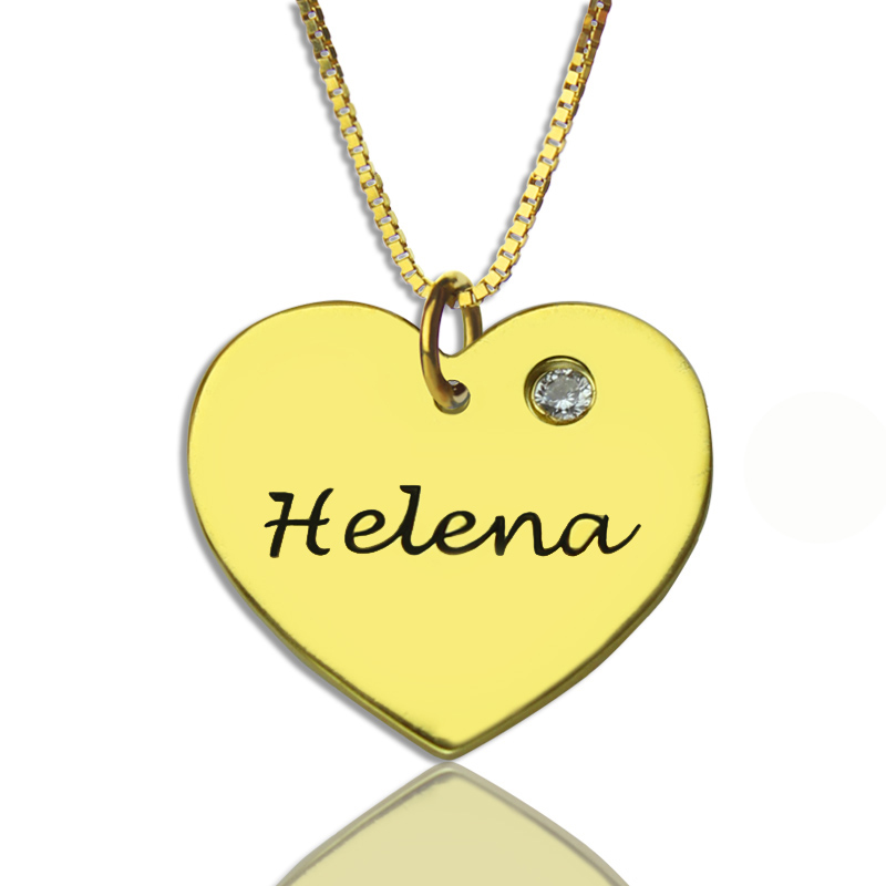 Heart Necklace - Simple with Name Birhtstone