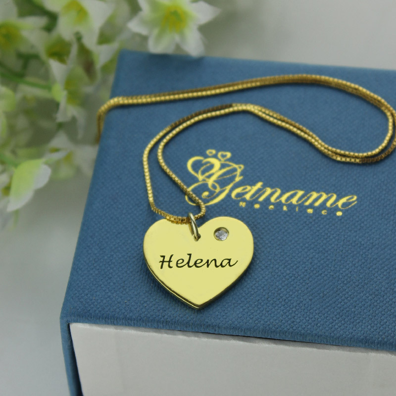 Heart Necklace - Simple with Name Birhtstone