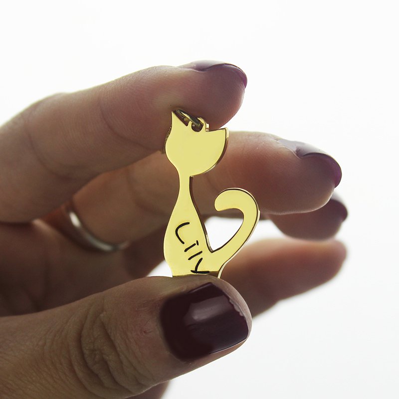 Personalised Necklaces - Cat Name Pendant Necklace Over
